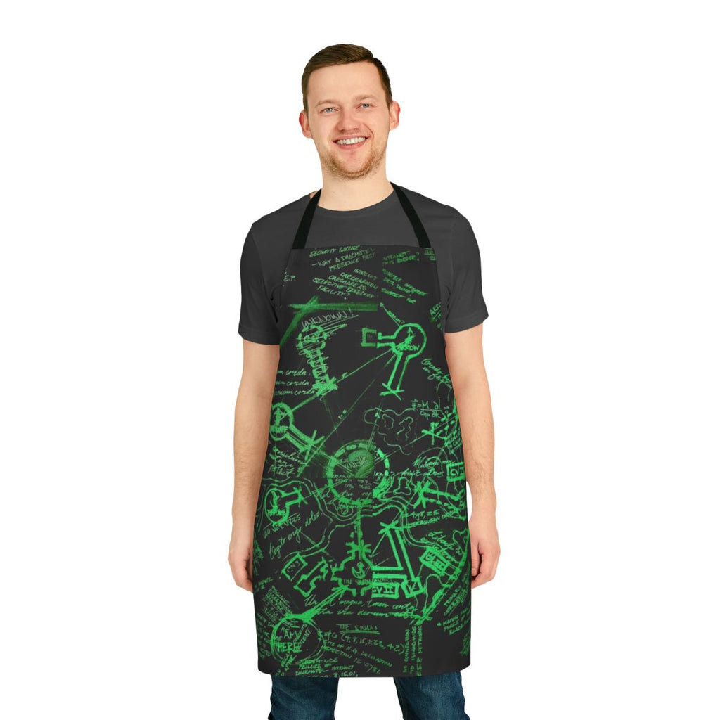 Vintage-style apron featuring the Dharma Stations map from the hit TV series Lost.