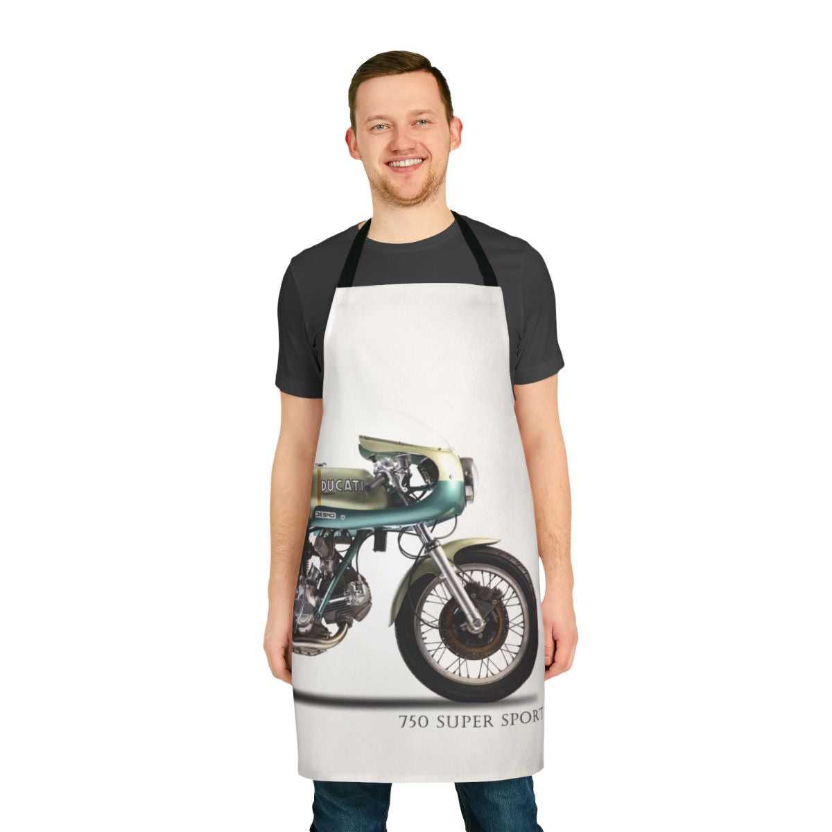 Vintage Ducati 750SS motorcycle-inspired apron