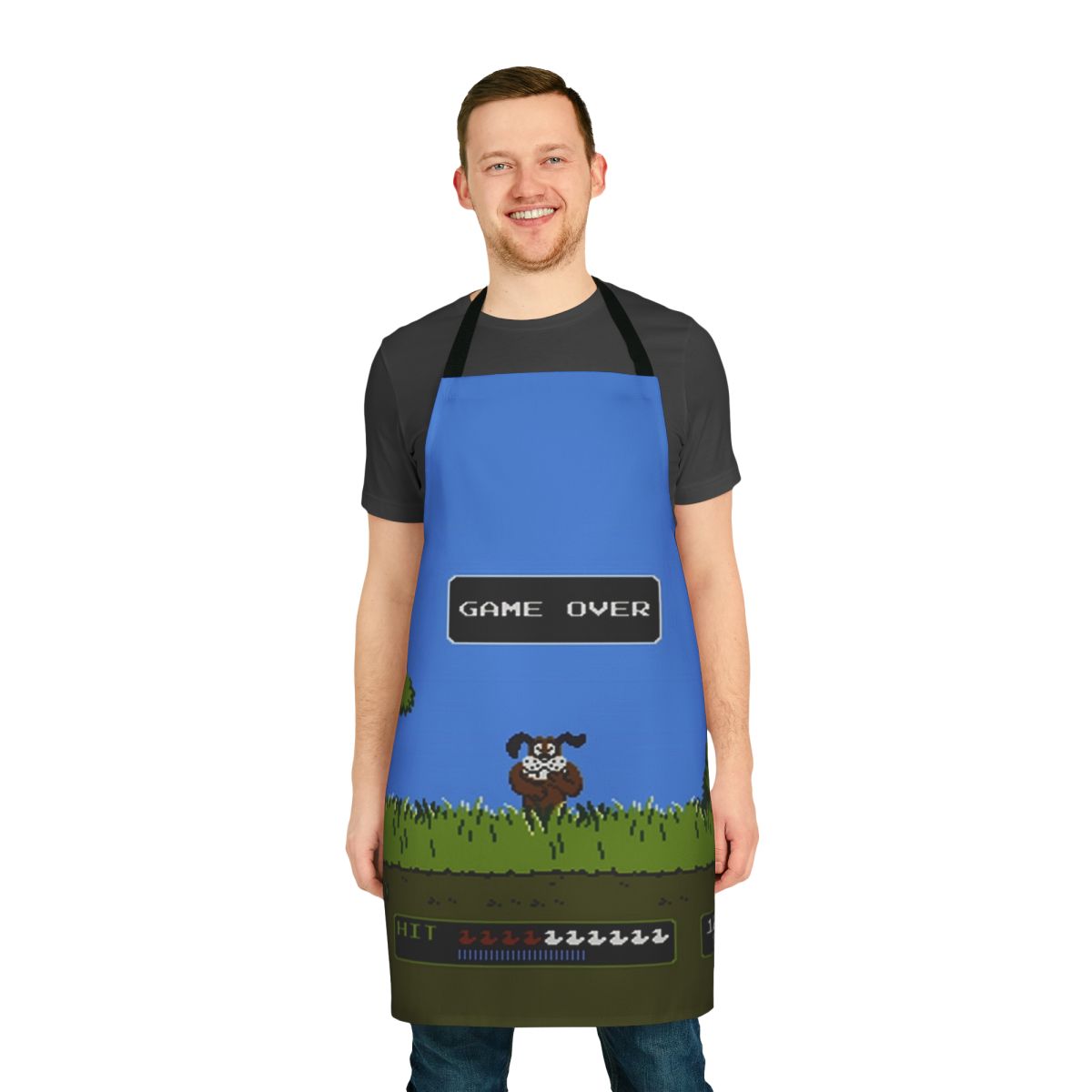 Vintage-style apron featuring the classic Duck Hunt game logo and graphics