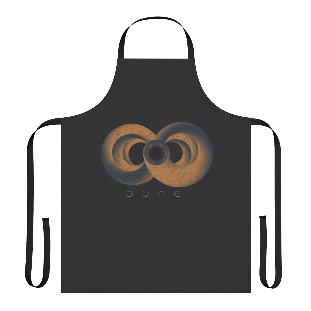 A vintage-style apron featuring the iconic Dune sandworm and infinity symbol