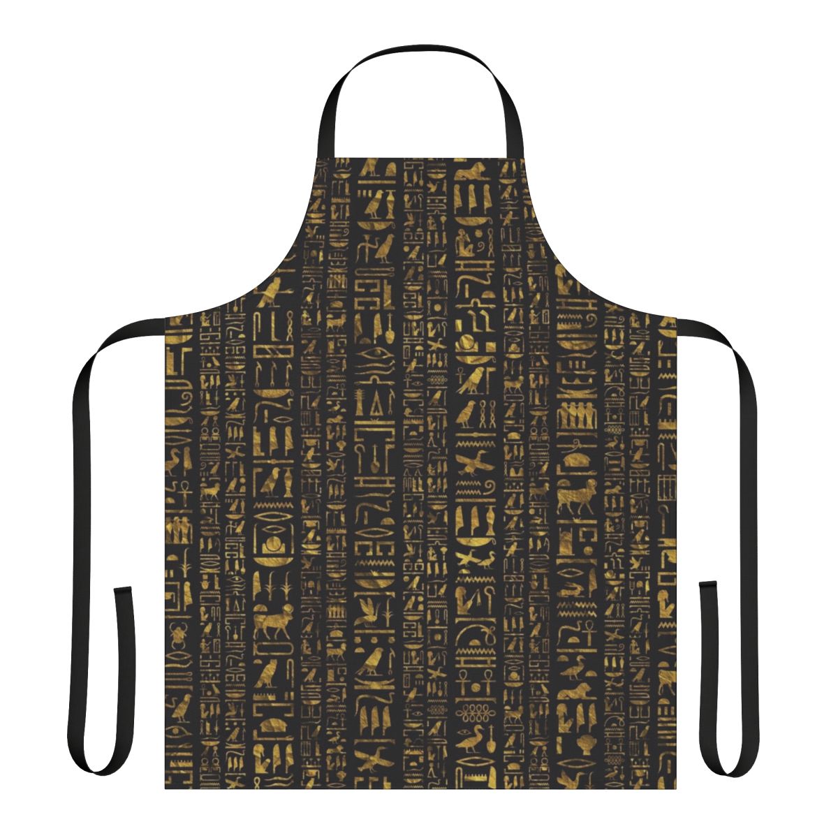 Vintage Egyptian hieroglyphics gold pattern on black apron