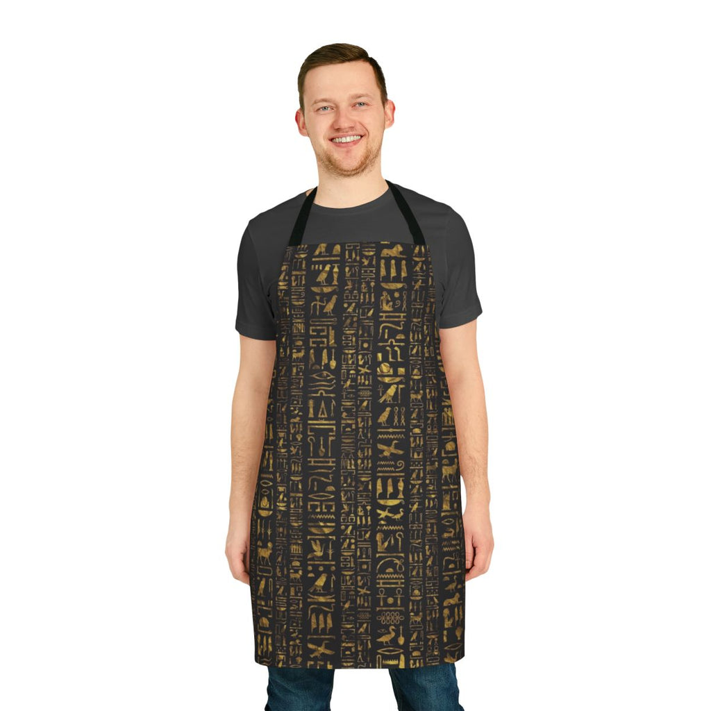 Vintage Egyptian hieroglyphics gold pattern on black apron