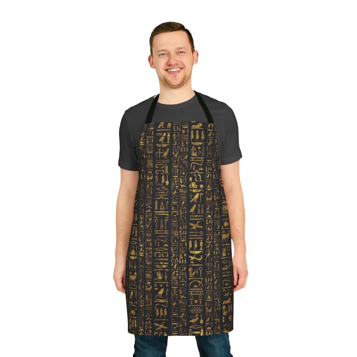 Vintage Egyptian hieroglyphics gold pattern on black apron