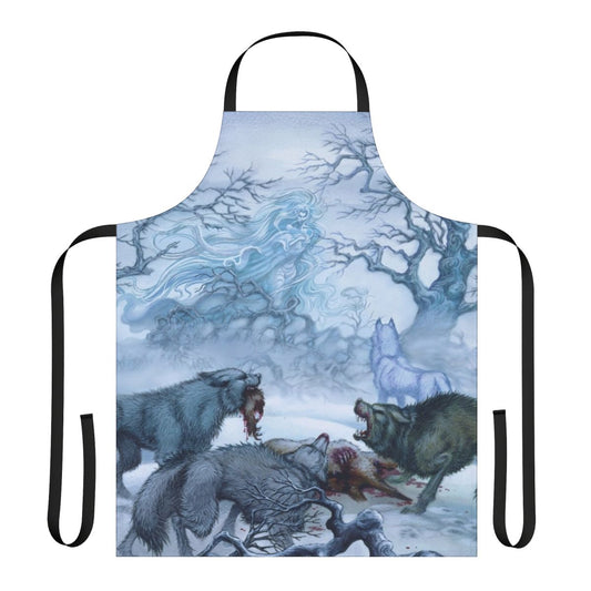 Vintage-style apron featuring the Elfquest character Timmain, a female wolf-elf