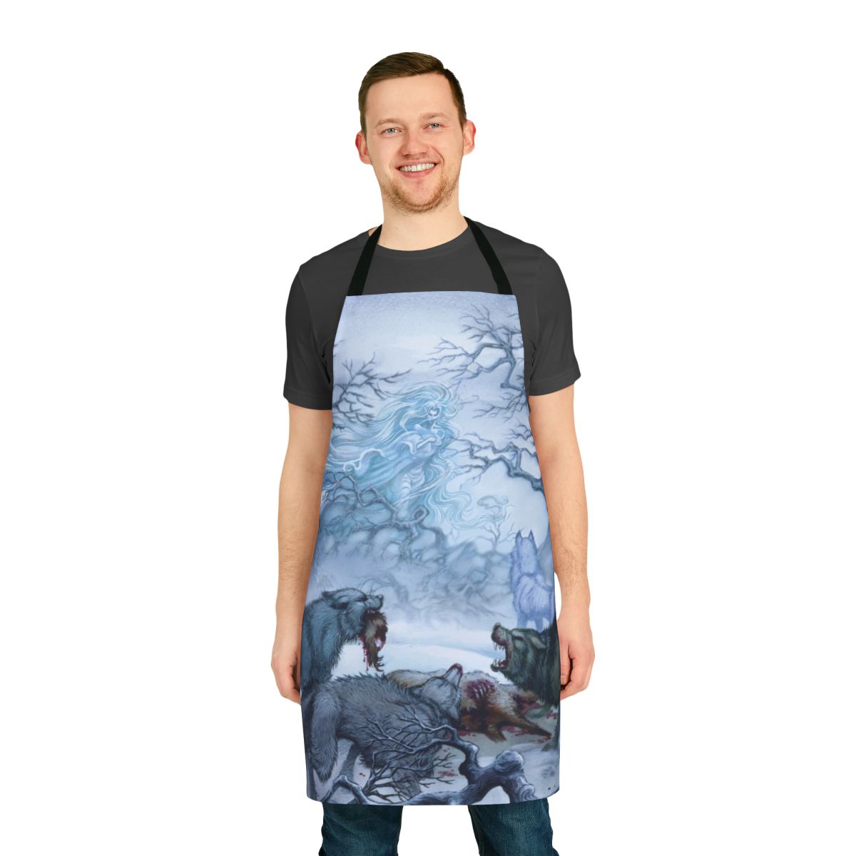 Vintage-style apron featuring the Elfquest character Timmain, a female wolf-elf