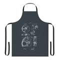 A vintage-inspired apron featuring patent drawings of a 1915 film reel camera.