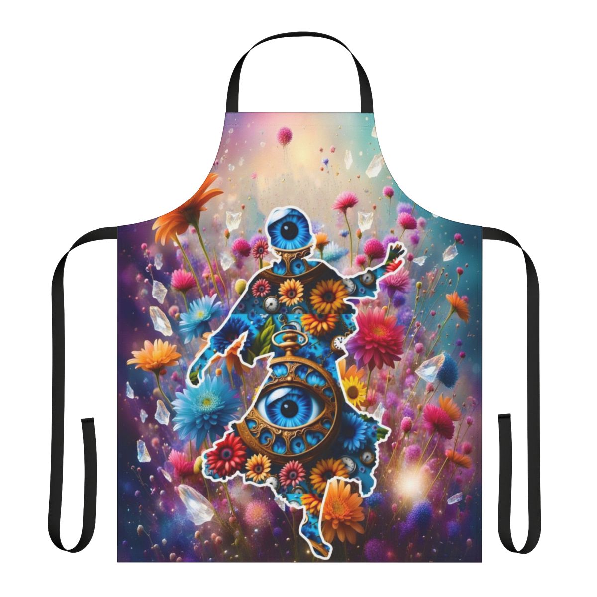 Vintage-inspired floral apron with dancing flower design