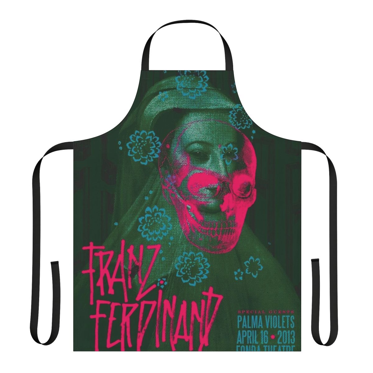 Vintage-inspired apron with a skull design, perfect for music fans.