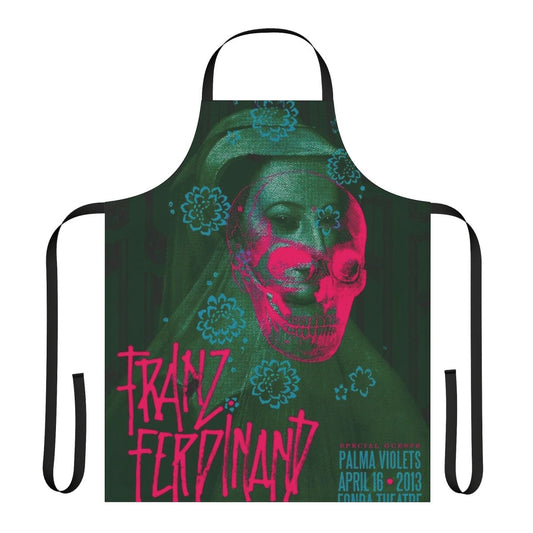 Vintage-inspired apron with a skull design, perfect for music fans.