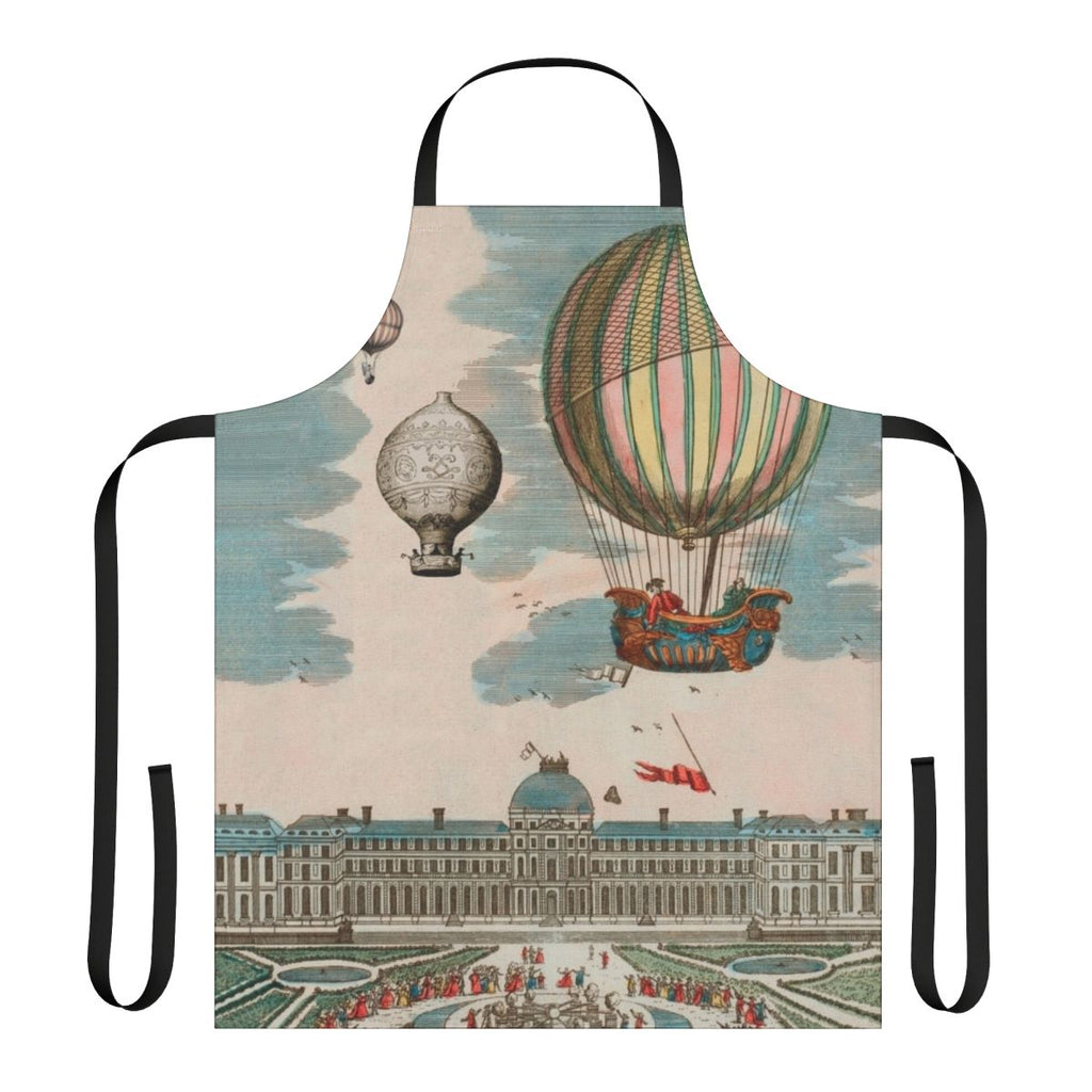 Vintage French-inspired apron featuring whimsical hot air balloons