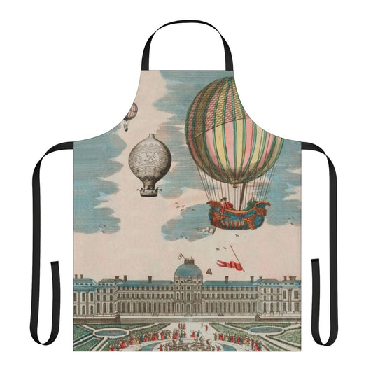 Vintage French-inspired apron featuring whimsical hot air balloons