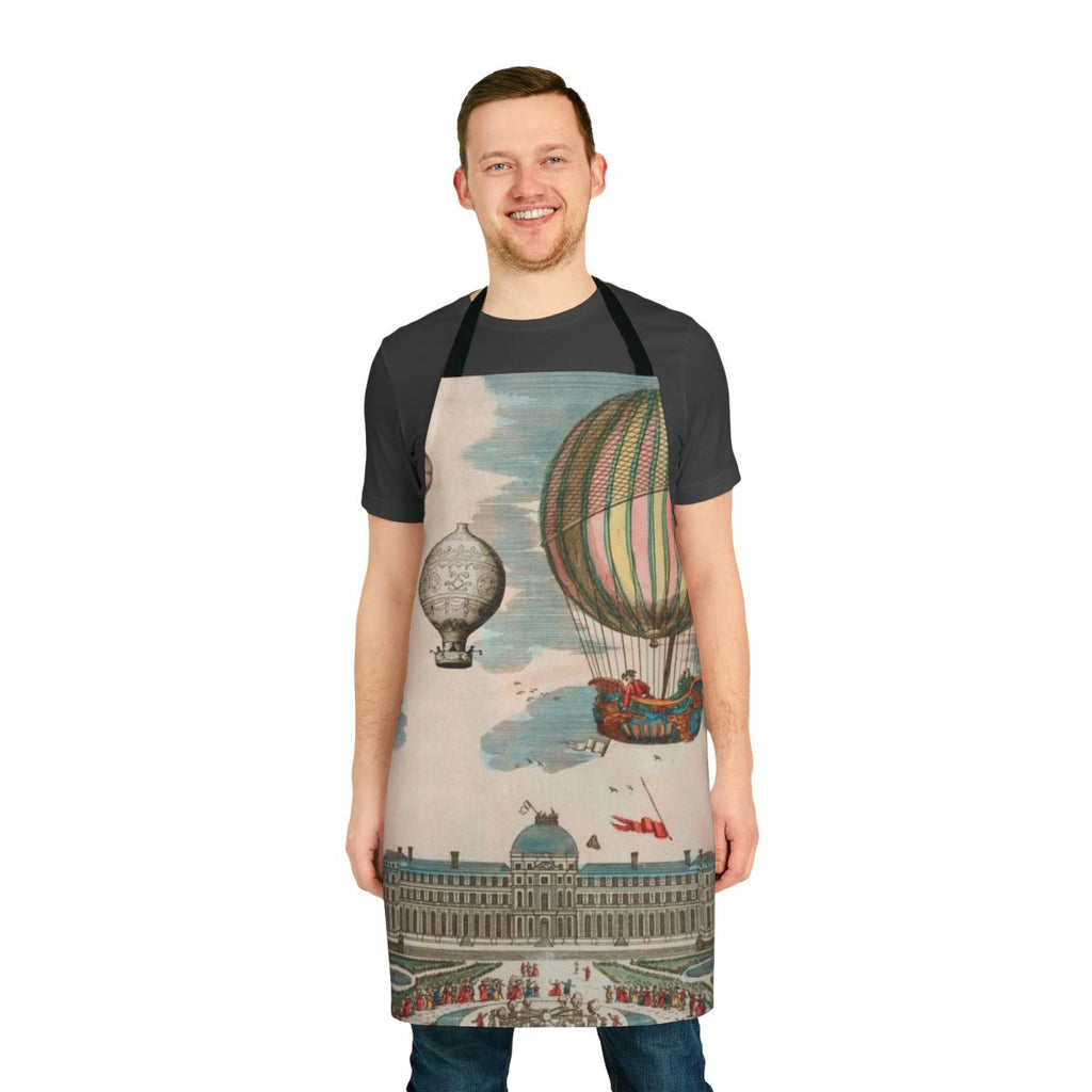 Vintage French-inspired apron featuring whimsical hot air balloons