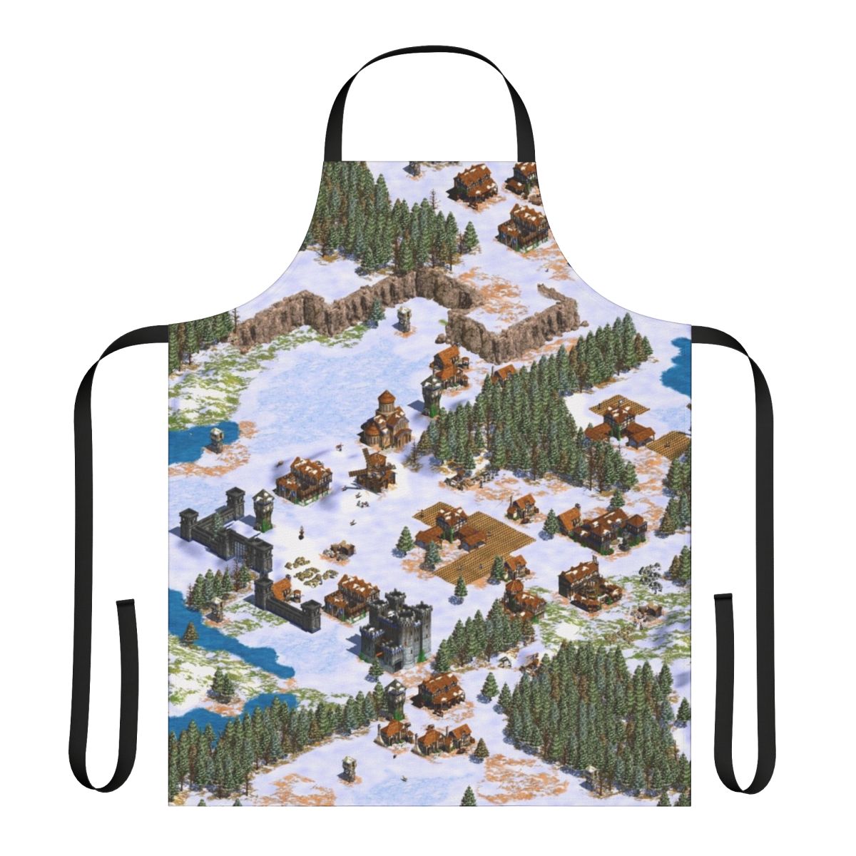Apron featuring a snowy landscape design inspired by the classic video game Age of Empires.