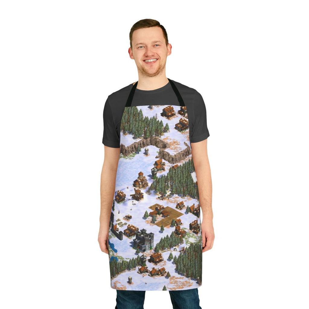 Apron featuring a snowy landscape design inspired by the classic video game Age of Empires.