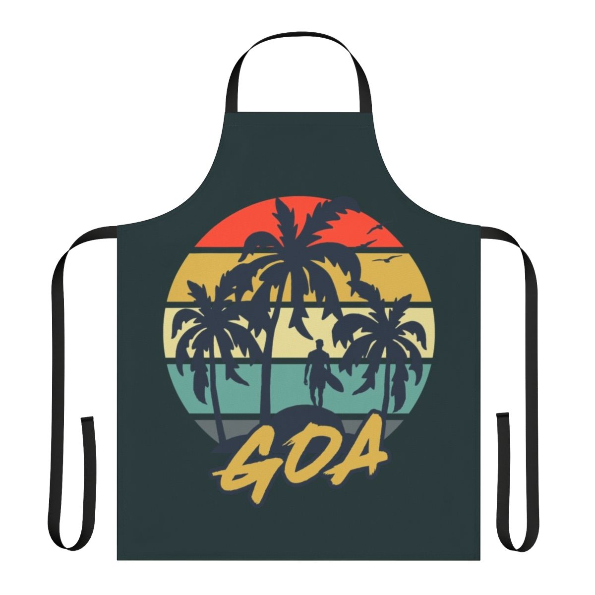 Vintage-style apron featuring a vibrant Goan beach sunset scene