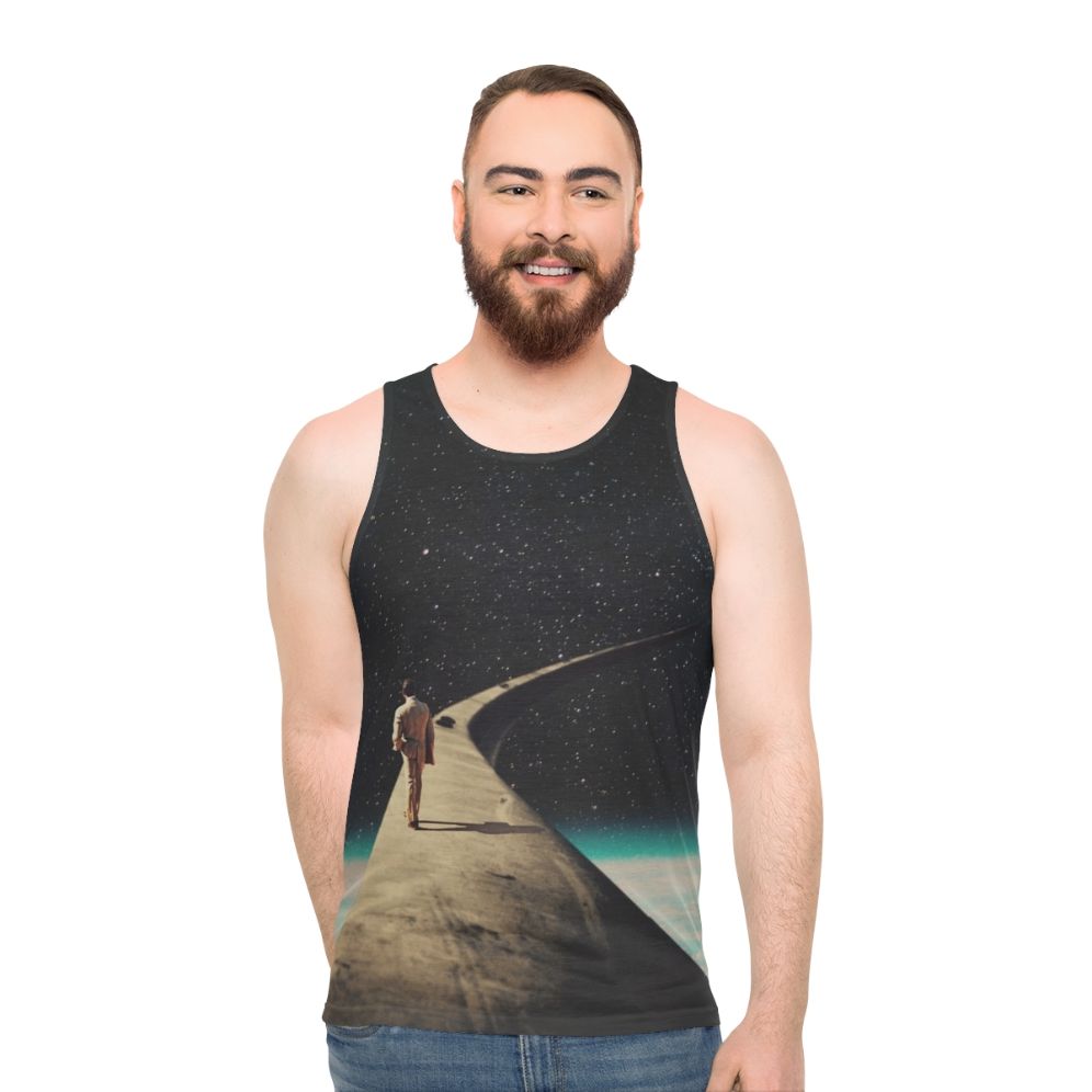 Vintage graphic unisex tank top with surreal space illustration