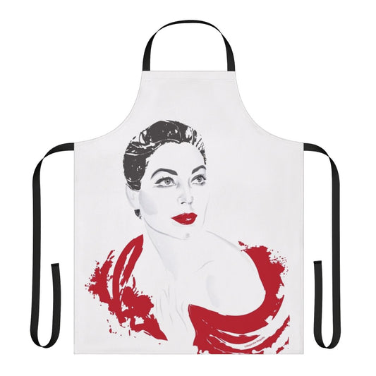 Vintage illustration of iconic actress Ava Gardner wearing a red apron