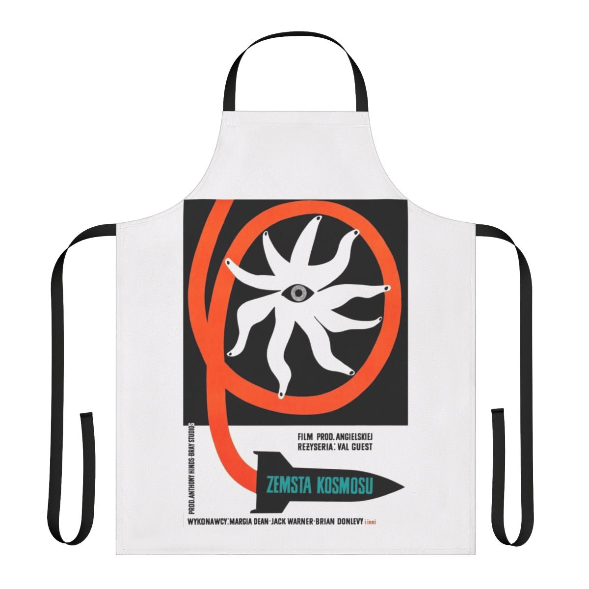 Vintage horror movie inspired apron with retro sci-fi design