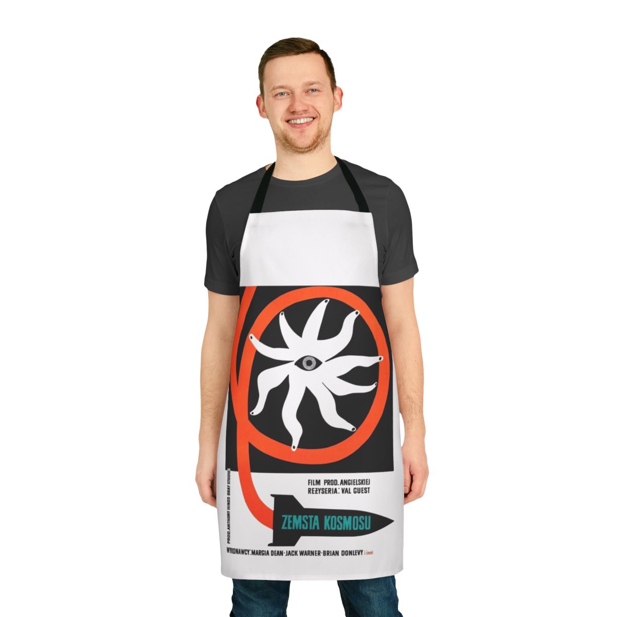 Vintage horror movie inspired apron with retro sci-fi design