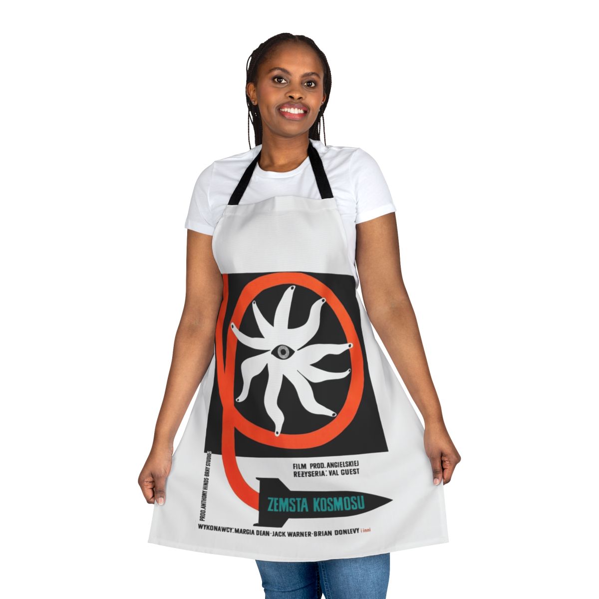 Vintage horror movie inspired apron with retro sci-fi design