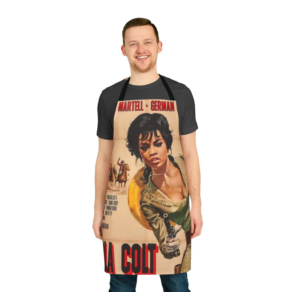 Vintage-inspired 1950s style apron featuring retro gun graphics