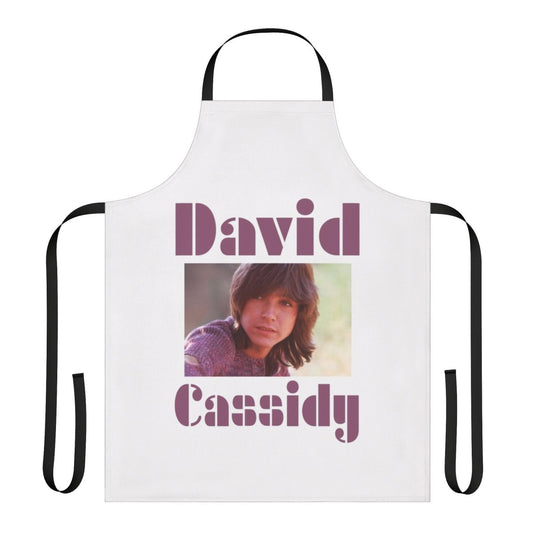 Vintage-style apron featuring imagery and text inspired by the 1970s TV series "The Partridge Family" and its star, David Cassidy.