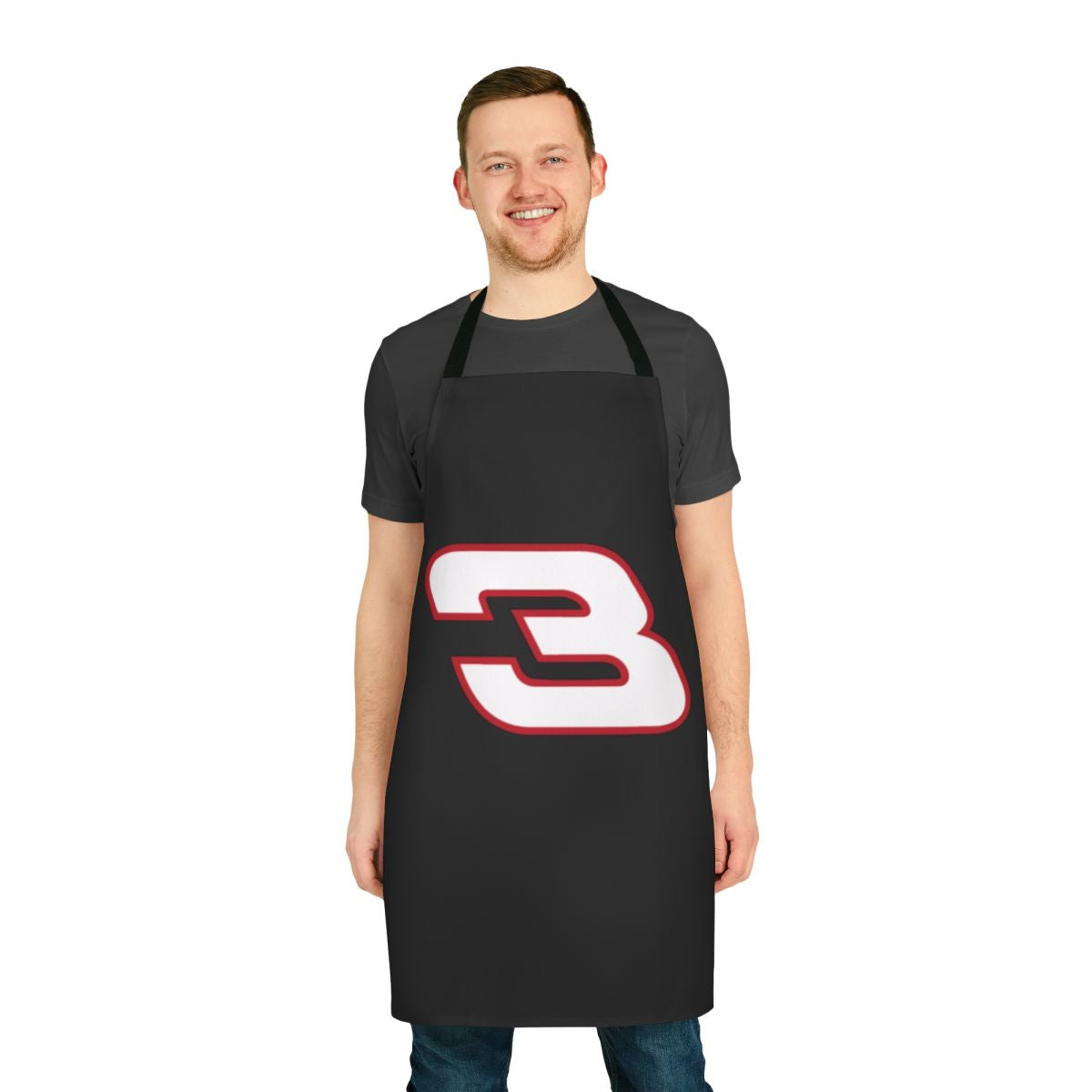 Vintage-inspired black and white 3 apron for NASCAR racing enthusiasts