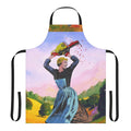Vintage-inspired 80s music and pop culture themed apron with lightning bolt and chainsaw design