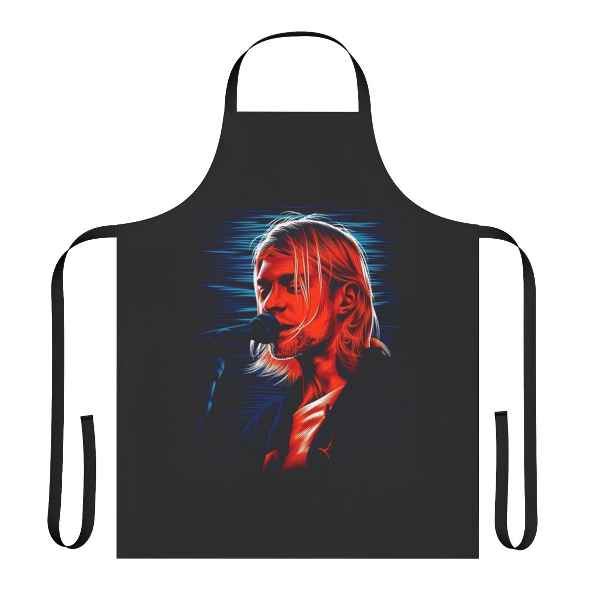 Vintage-style apron featuring a 90s rock band graphic design