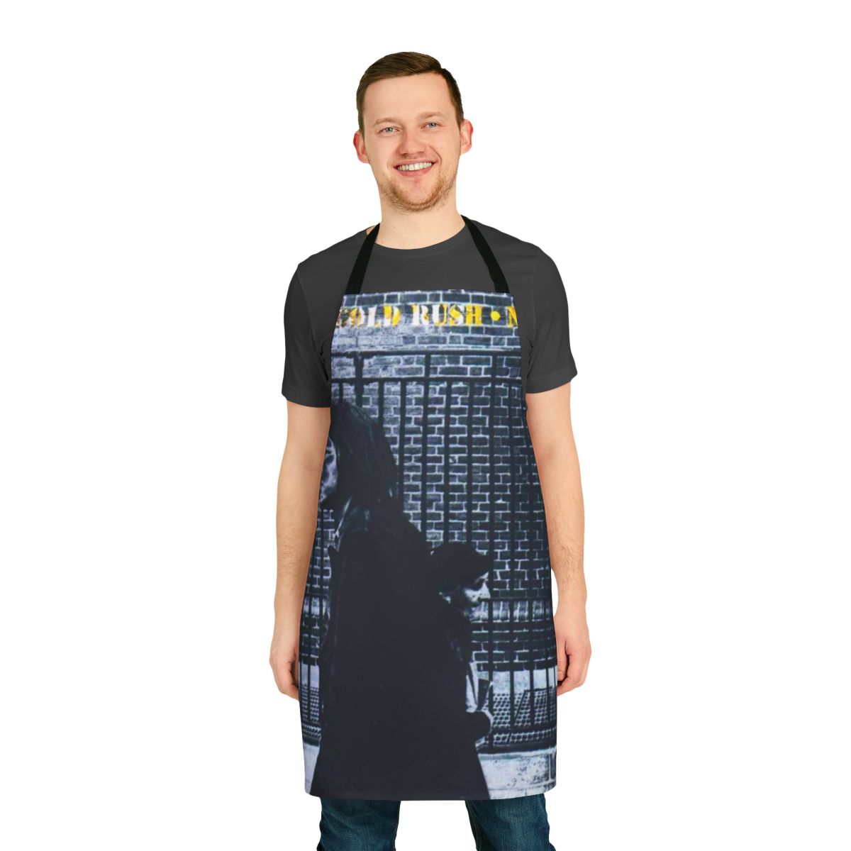 Vintage-style apron featuring imagery from Neil Young's classic album "After the Gold Rush"