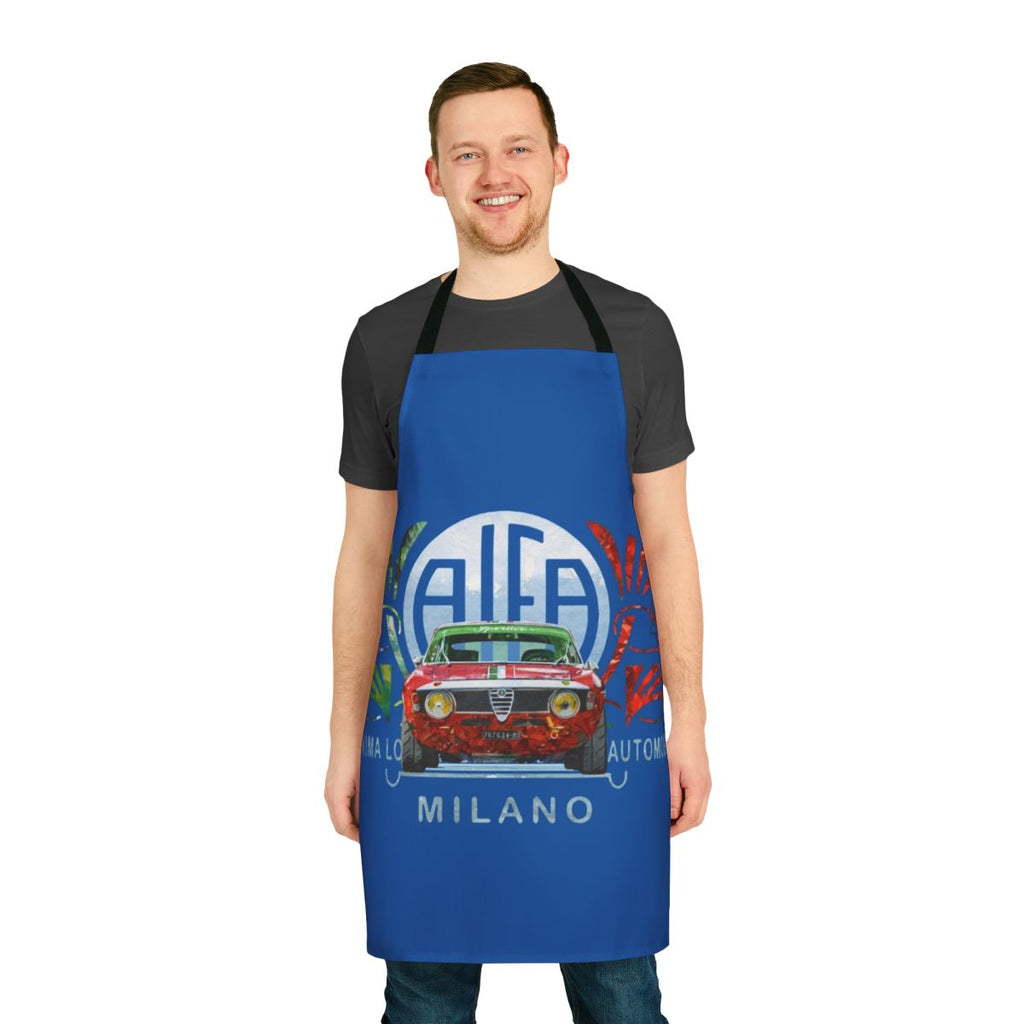 Vintage-inspired watercolor-style apron featuring the iconic Alfa Romeo GTA Sprint design