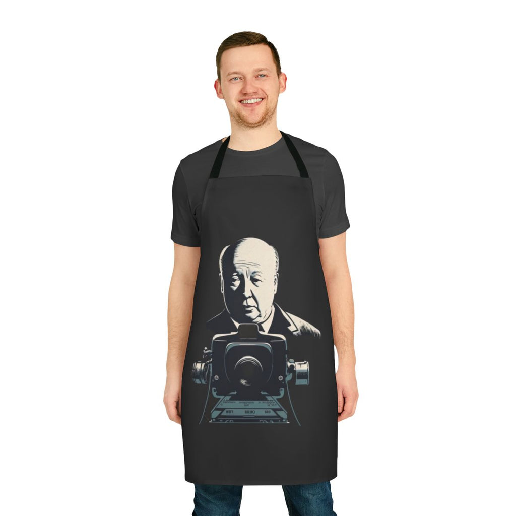 Alfred Hitchcock-themed apron with a classic, retro-inspired design