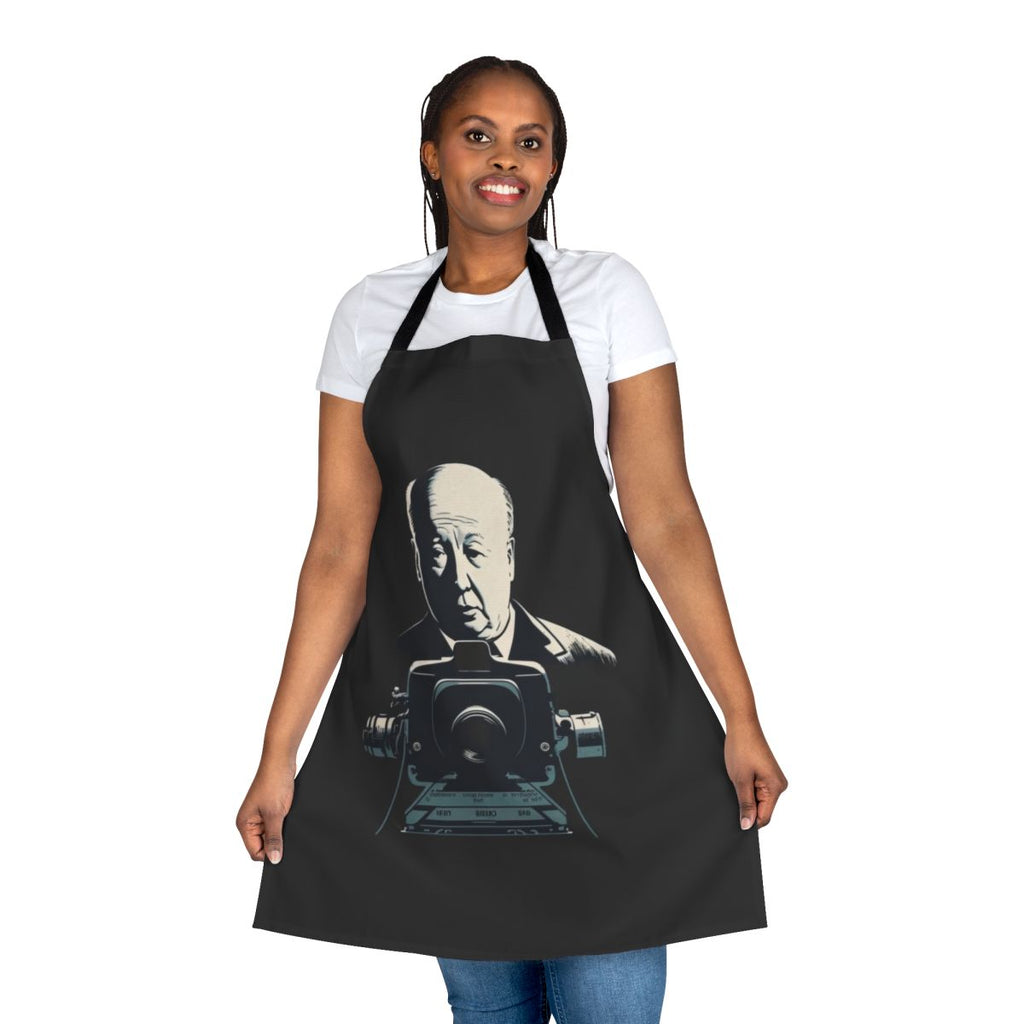 Alfred Hitchcock-themed apron with a classic, retro-inspired design