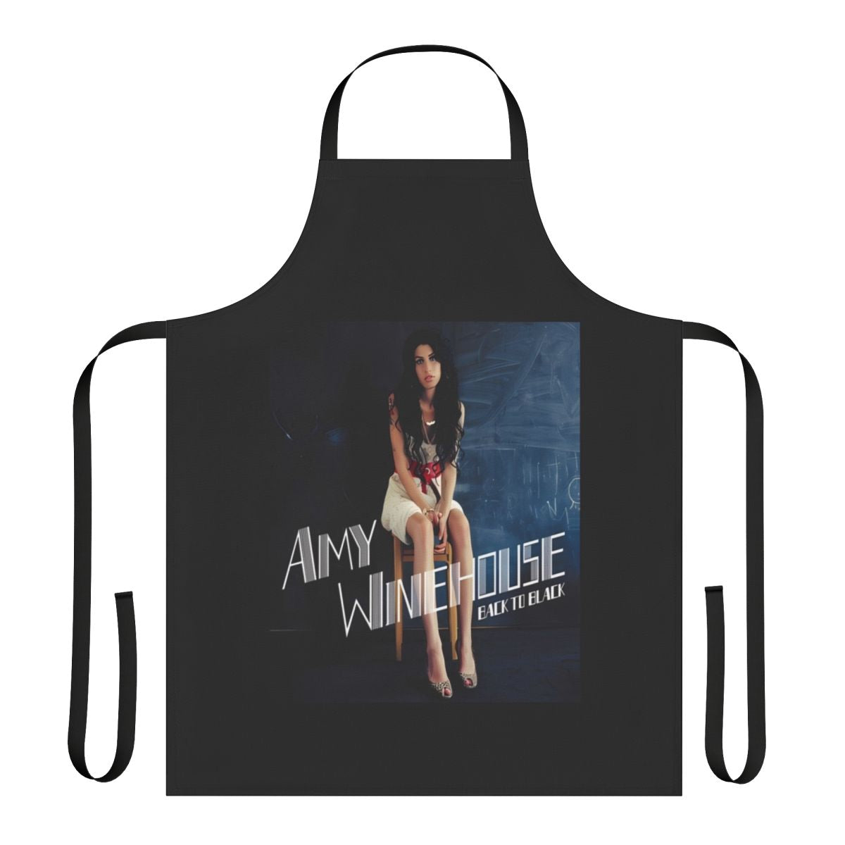 Vintage-inspired apron featuring a photograph of legendary singer Amy Winehouse