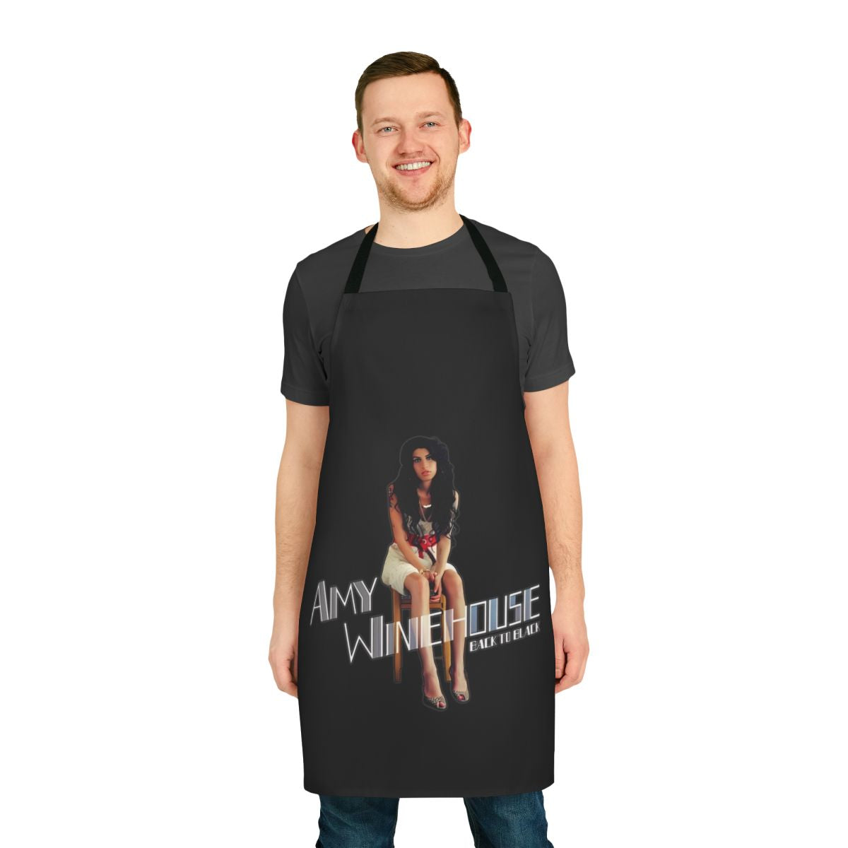 Vintage-style apron featuring the image of legendary singer Amy Winehouse