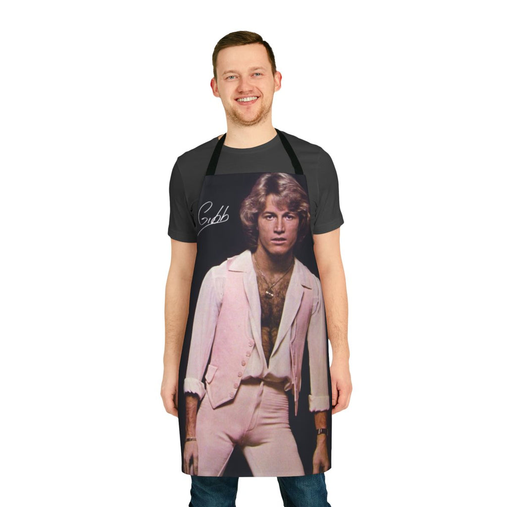 Vintage-inspired apron featuring the late musician Andy Gibb of the Bee Gees