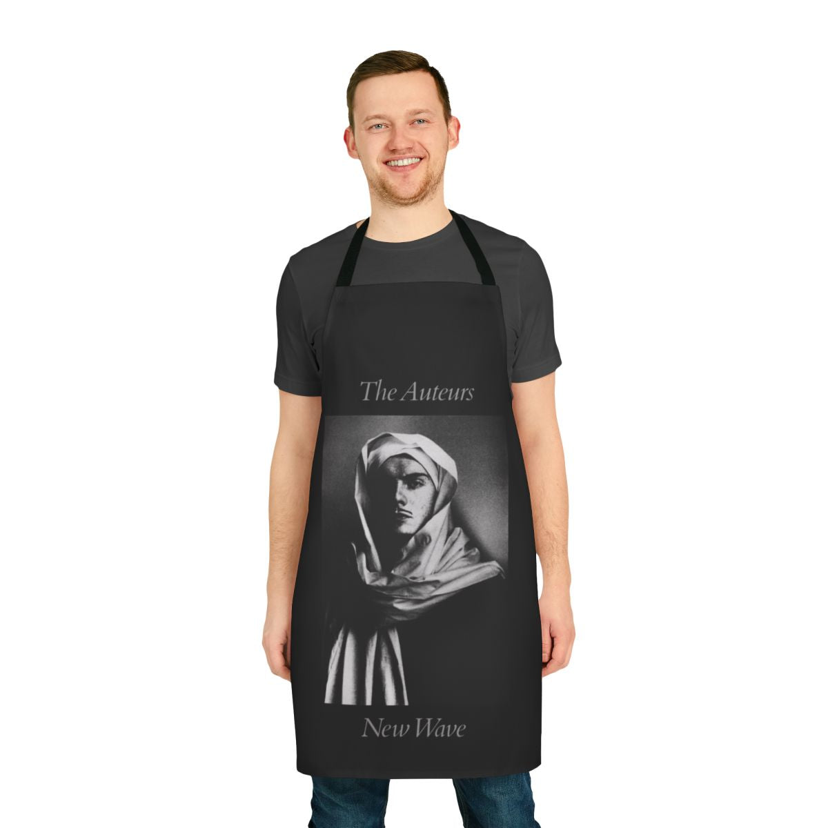 A retro-style apron featuring The Auteurs, a 90s alternative British pop band