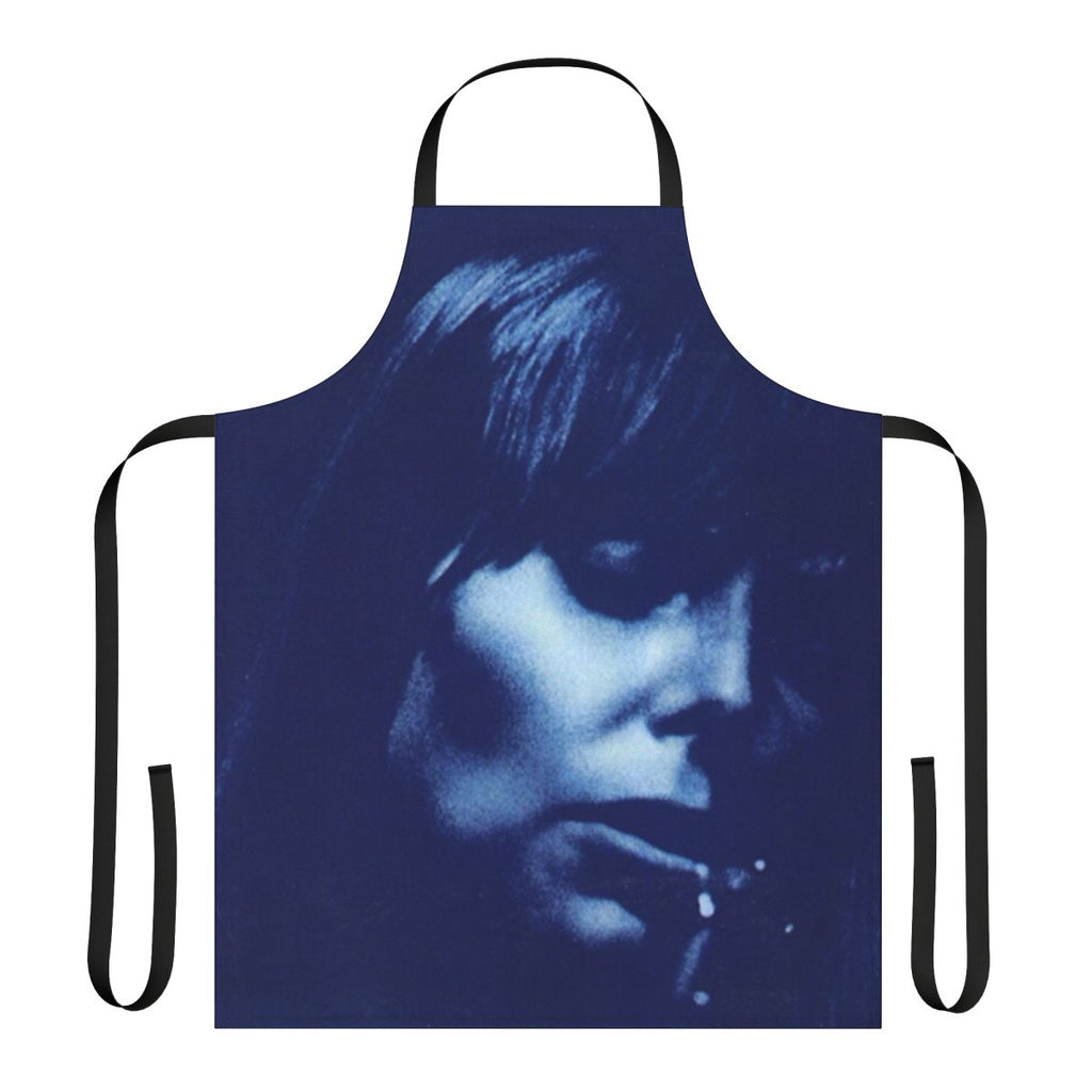Vintage-inspired blue apron with Joni Mitchell's classic folk singer-songwriter imagery and lyrics