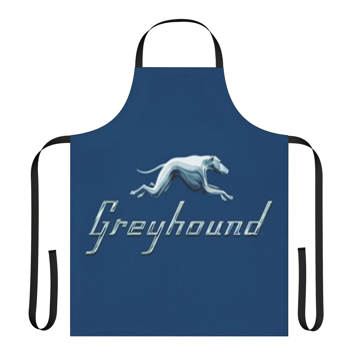 Greyhound blue bus logo printed on a high-quality apron