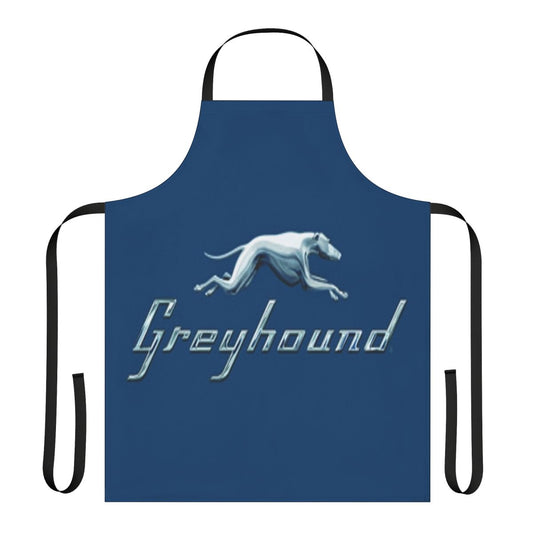 Greyhound blue bus logo printed on a high-quality apron