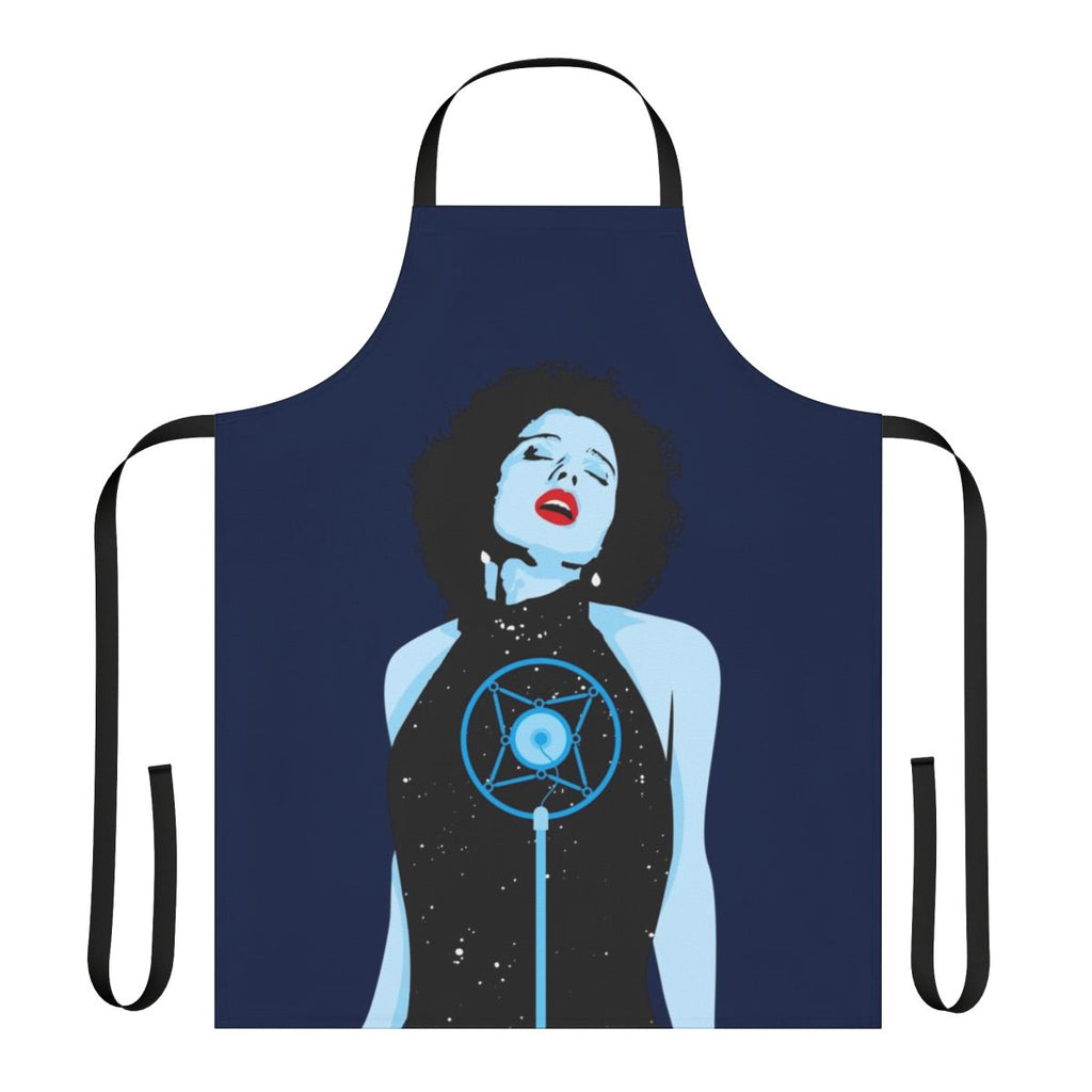 Vintage-inspired blue velvet apron with a nod to the cult classic film "Blue Velvet"
