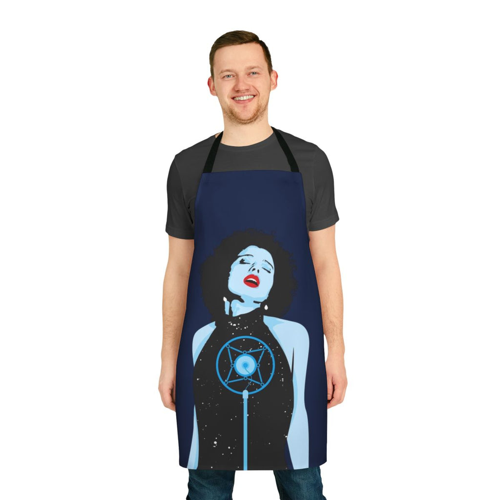 Vintage-inspired blue velvet apron with a nod to the cult classic film "Blue Velvet"