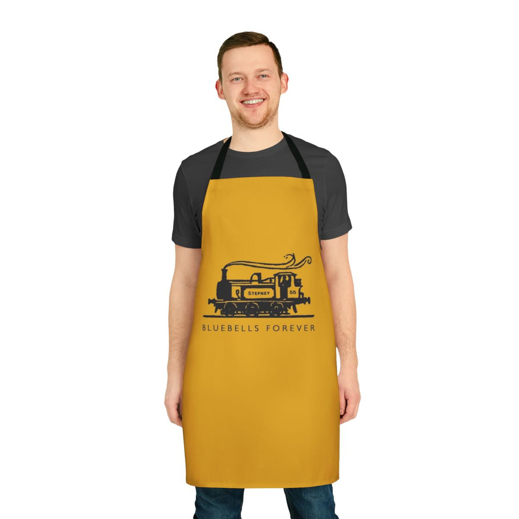 Vintage-style apron featuring a bluebells railway design