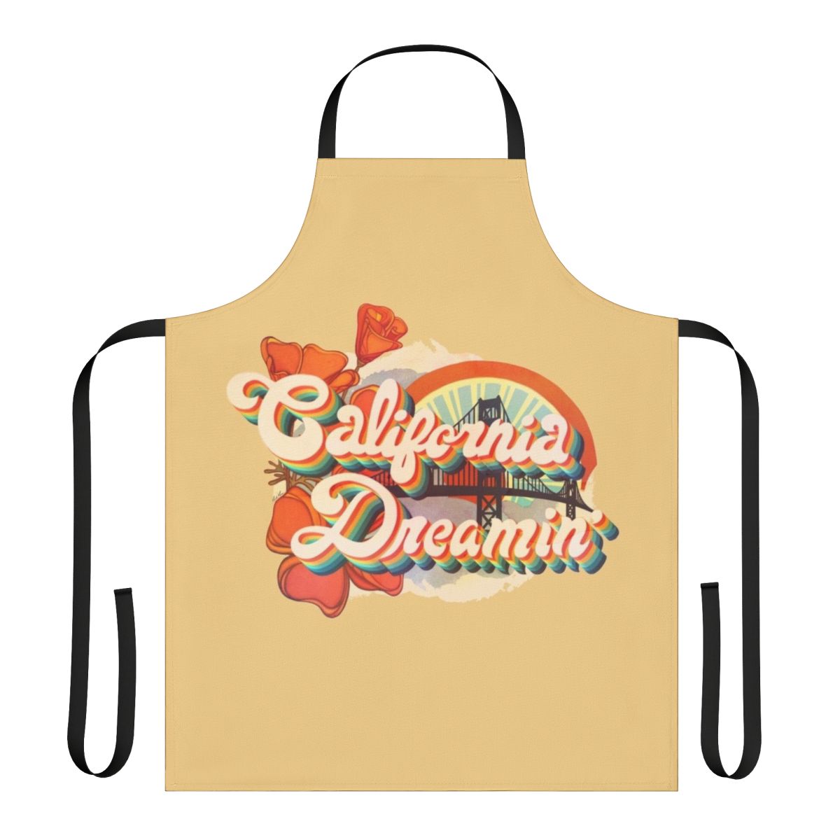 Vintage-inspired "California Dreaming" apron featuring retro graphics and typography