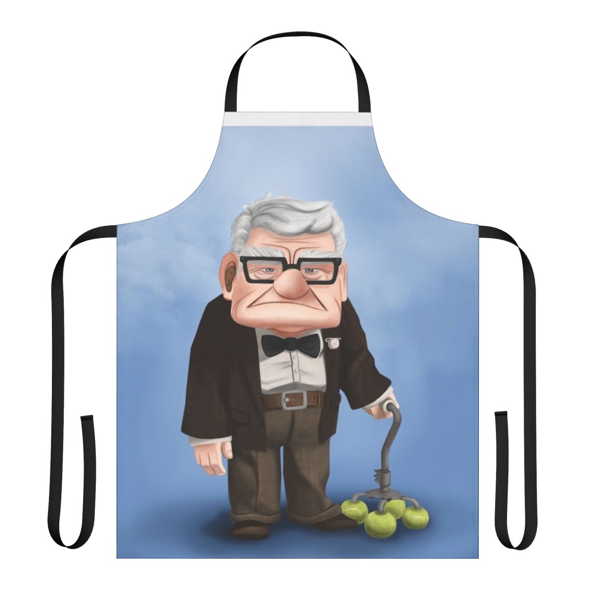 Vintage-style apron featuring the character Carl Fredricksen from the Pixar movie "Up"