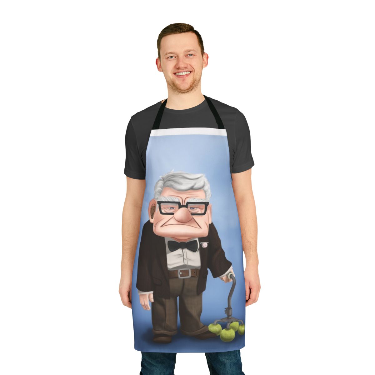 Vintage-style apron featuring the character Carl Fredricksen from the Pixar movie "Up"