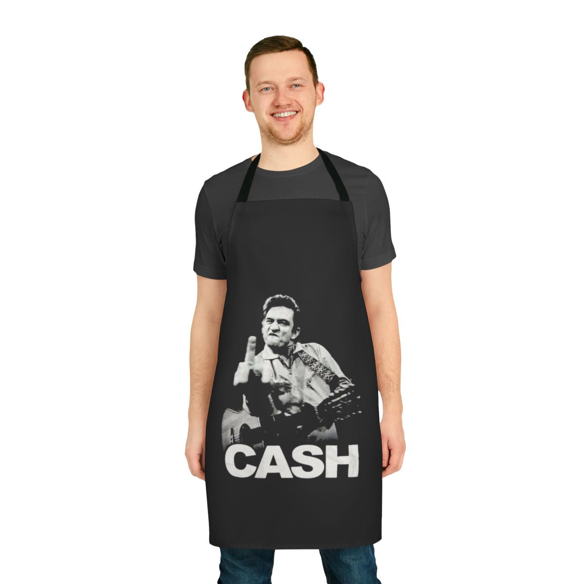 Vintage-style apron featuring a bold "Cash Face" graphic, paying homage to the legendary Johnny Cash.