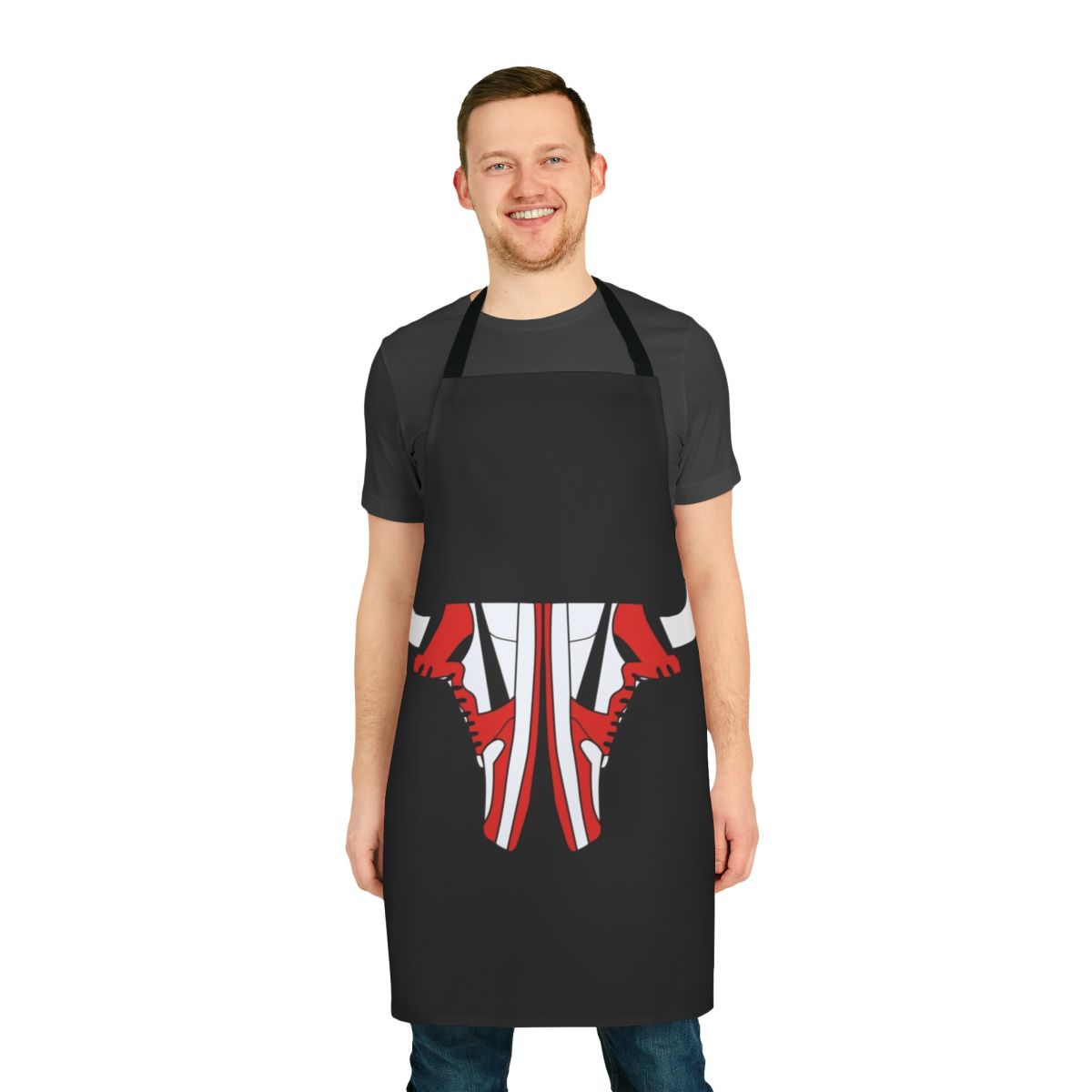 Vintage-style Chicago Bulls themed apron with basketball and city skyline design