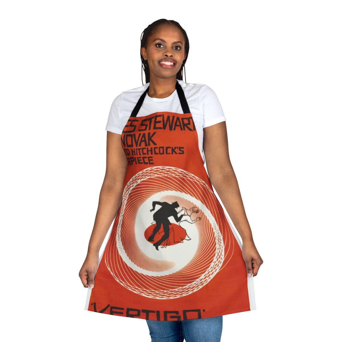Retro 1950s movie-themed apron with Vertigo-inspired design