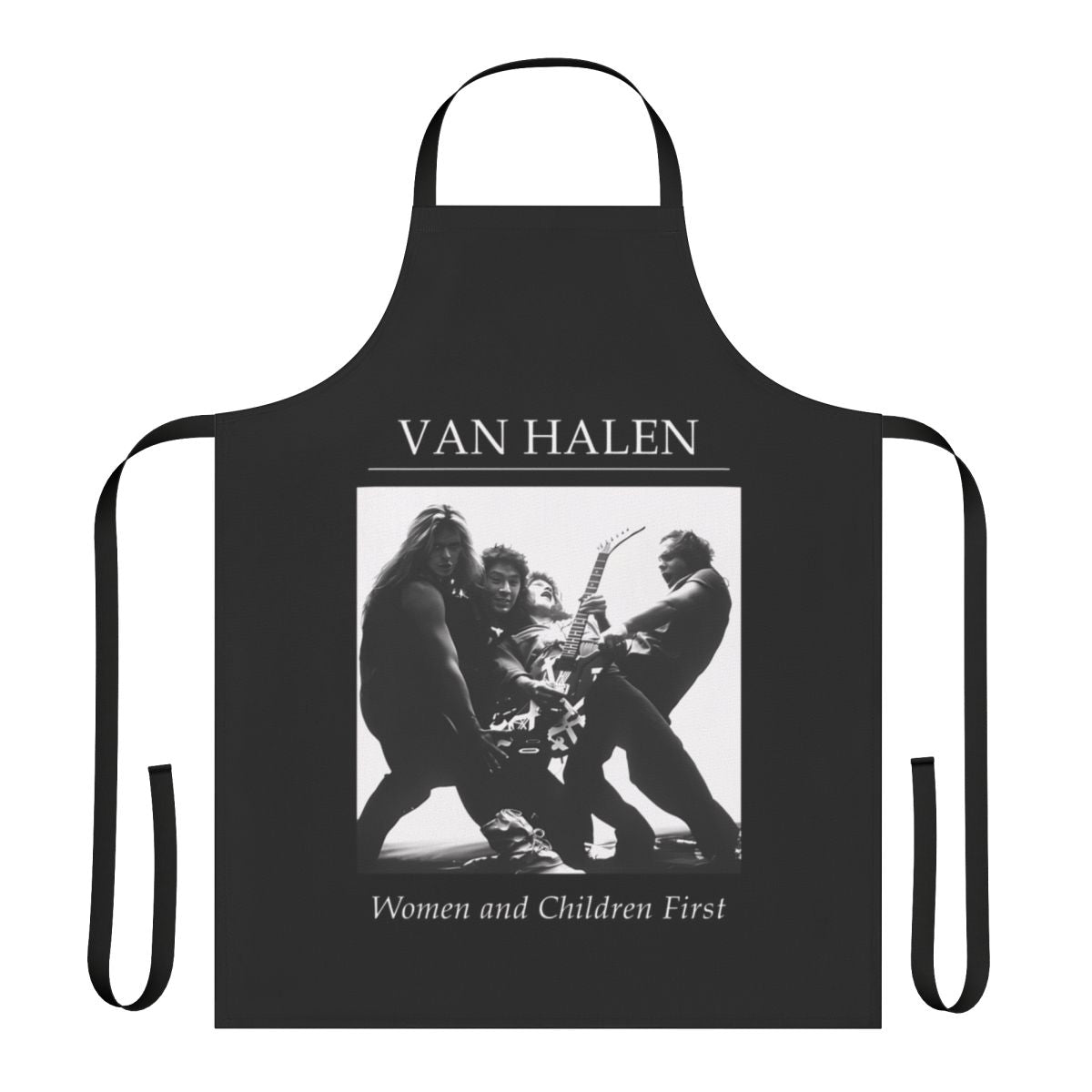 Vintage-inspired apron featuring a classic music band album design in a retro style.